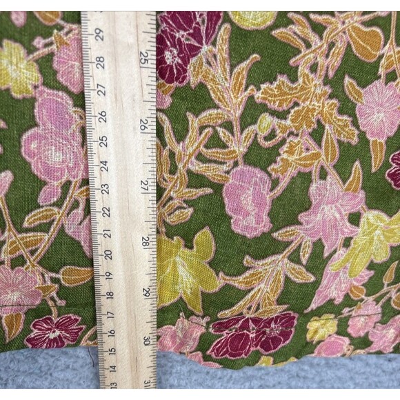 Cynthia Rowley 100% Linen European Flax Green Pink Floral Side Slits Blouse 2X - Picture 6 of 8